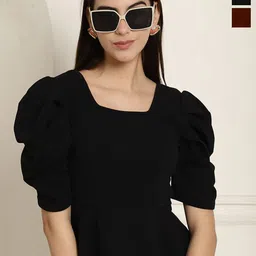 Metronaut Women Pack of 2 Puff Sleeve Regular Peplum Top-picture-0