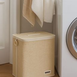 OBSESSIONS Beige & White Large Foldable Laundry Storage Basket-image-54