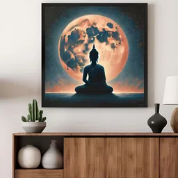 999Store Teal & Orange Canvas Buddha Moon Religious Wall Art-image-55