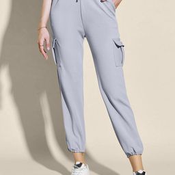 QIOA Women Relaxed High-Rise Cropped Cargo Styles Joggers Trousers-image-62