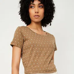 max Polka Dot Printed Round Neck Short Sleeves Cotton T-shirt-picture-5