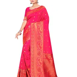 shree krishna fashion Ethnic Motifs Woven Design Zari Art Silk Banarasi Saree-image-45