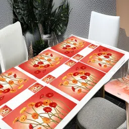 REVEXO 12 Pcs Red & Yellow Printed Table Placemats With Coasters-17