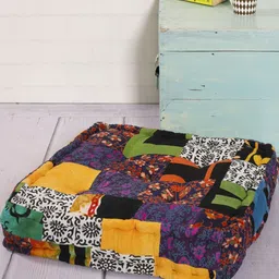 HANDICRAFT PALACE Blue & White Printed Square Pure Cotton Floor Cushion-image-9