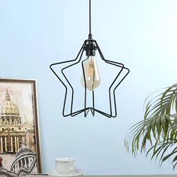 Two Moustaches Black Textured Star Shaped Metal Hanging Ceiling Lamp-image-22