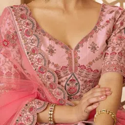 ODETTE Embroidered Beads and Stones Semi-Stitched Lehenga & Unstitched Blouse With Dupatta image 5