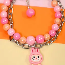 Kamule Unisex Kids Peach Beaded Silver-Plated Wraparound Rakhi-picture-39