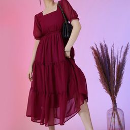 Femvy Puff Women Sleeve Applique Georgette Fit & Flare Maxi Dress-image-50
