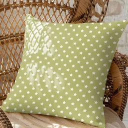 CASABLEU Premium Spring Olive Green and White 2 Pieces Star Printed Square Cushion Covers-16