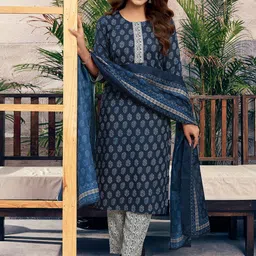 KALINI Floral Printed Kurta with Trouser & Dupatta-2