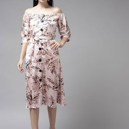BAESD Floral Print Flared Sleeve Georgette Peplum Dress-image-75