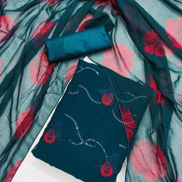 SHADOW & SAINING Floral Embroidered Thread Work Silk Georgette Unstitched Dress Material-image-61