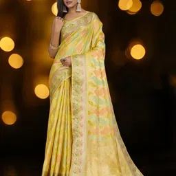 KIMISHA Woven Design Zari Organza Banarasi Saree-image-61