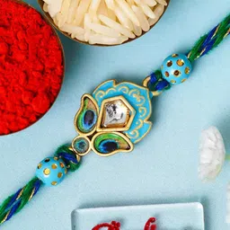 eCraftIndia Peacock Feather Designer Rakhi For Brother-image-69