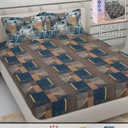 FABINALIV Brown & Blue Geometric 300 TC King Bedsheet with 2 Pillow Covers-10