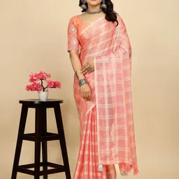 K 5 Fashion Checked Pure Chiffon Saree-image-51