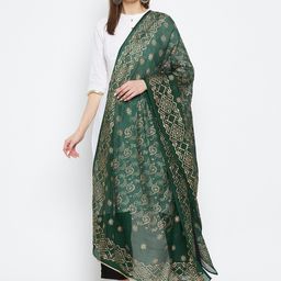 Clora Creation Green & Cream Ethnic Motifs Printed Dupatta with Gotta Patti image 2