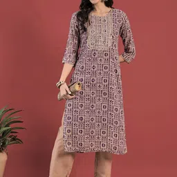 Anouk Purple Ethnic Motifs Printed Thread Work Georgette Straight Kurta-24