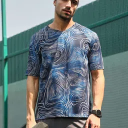 Campus Sutra Abstract Printed V-Neck Extended Sleeves Acrylic T-shirt-image-81