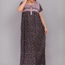 AAKARSHANA Pink Pure Cotton Maxi Printed Nightdress-picture-3