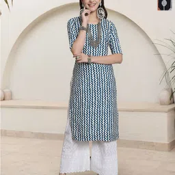 HERE&NOW Selection Of 2 Chevron Printed Round Neck Straight Kurtas-picture-7