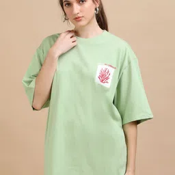 MORSE CODE Printed Pure Cotton Round Neck Oversized T-shirt-2
