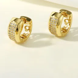 MYKI Stainless Steel Gold-Plated Cubic Zirconia Studded Circular Hoop Earrings-15