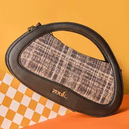 ZOUK Checked Printed Jute Half Moon Sling Bag-4