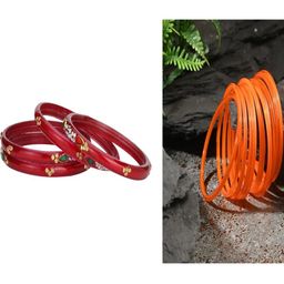 Somil Elegant Combo Glass Bangle Set | Handmade Traditional Chudi For Women | Perfect For Daily & Occasion Use, Combo of 2 Set, Red, Orange-image-66