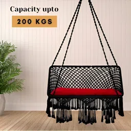 Swingzy Black & Red Rectangle-Shaped Double Seater Hammock Swing Chair With Cushion image 3