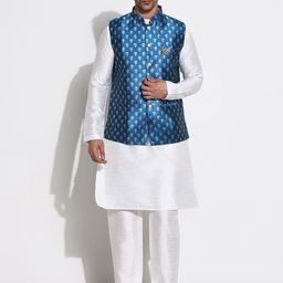 SHOWOFF Men Regular Raw Silk Kurta with Trousers-47