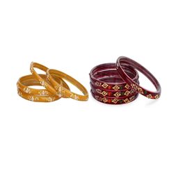 Somil Elegant Combo Glass Bangle Set | Handmade Traditional Chudi For Women | Perfect For Daily & Occasion Use, Combo of 2 Set, Yellow, Maroon-image-93