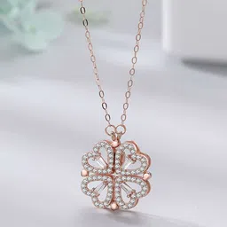 DIVASTRI Rose Gold-Plated Cubic Zirconia Studded Stainless Steel Anti Tarnish Pendants-38