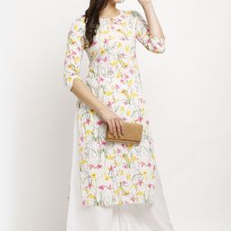KALINI Floral Printed Keyhole Neck Pure Cotton Straight Kurta-image-97