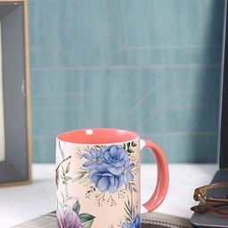 PENTADECO Peach-Coloured & Blue Printed Ceramic Glossy Mugs Set of Cups and Mugs-51