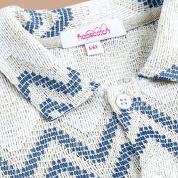 Hopscotch Boys Off White Spread Collar Jacquard Pattern Striped Shirt-picture-18