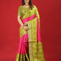 VIRENDRA TEXTILES Ethnic Motifs Woven Design Zari Saree-image-95