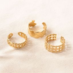 Niska Set Of 3 Gold-Plated Stainless Steel Finger Rings-image-90