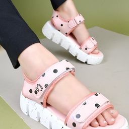 Shoetopia Women Pink Polka Dot Chunky Sole Flatform Sandals-picture-11