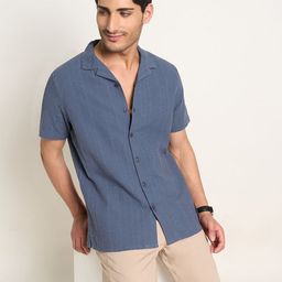 Peregrine by Pantaloons Men Relaxed Fit Cuban Collar Textured Cotton Casual Shirt-picture-54