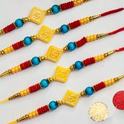 Religious COMBO Gold Finish Rakhi Set-image-14