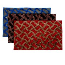 Kuber Industries Set Of 3 Patterned Velvet Anti-Skid Doormats-79