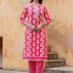 Varanga Floral Printed Regular Mirror Work Kurta with Trousers & With Dupatta image 5