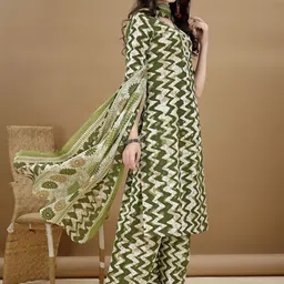 KALINI Chevron Printed Regular Kurta with Palazzos & Dupatta image 5