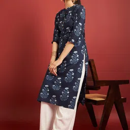 all about you Floral Printed Zari Cotton Mandarin Collar A-Line Kurta-13