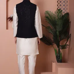 Anouk Black Mandarin Collar Sequinned Straight Kurta with Pyjamas & Nehru Jacket image 5