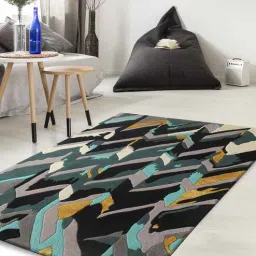 Buy Dark Green Wool And Art Silk Abstract 5 x 7 Feet Hand Tufted Carpet by Joyrugs by littlelooms-picture-18