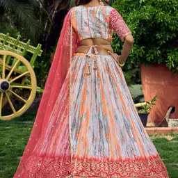 FABPIXEL Printed Sequinned Semi-Stitched Lehenga & Unstitched Blouse With Dupatta image 5