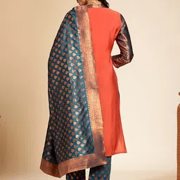 Anouk Ethnic Motifs Woven Design Zari Kurta Mandarin Collar With Trousers & Dupatta image 5