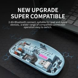 RKMAX Transparent Mouse Bluetooth 5.2 & 2.4G, Rechargeable Type C, RGB Wireless Mouce Wireless Ambidextrous Optical Gaming Mouse with Bluetooth image 4